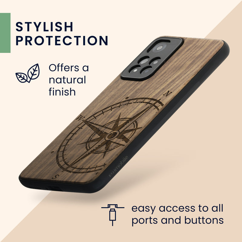 Holz Hardcase mit TPU Bumper für Xiaomi Redmi Note 11 Pro+ 5G / Note 11 Pro Plus 5G Holz Japanische Welle