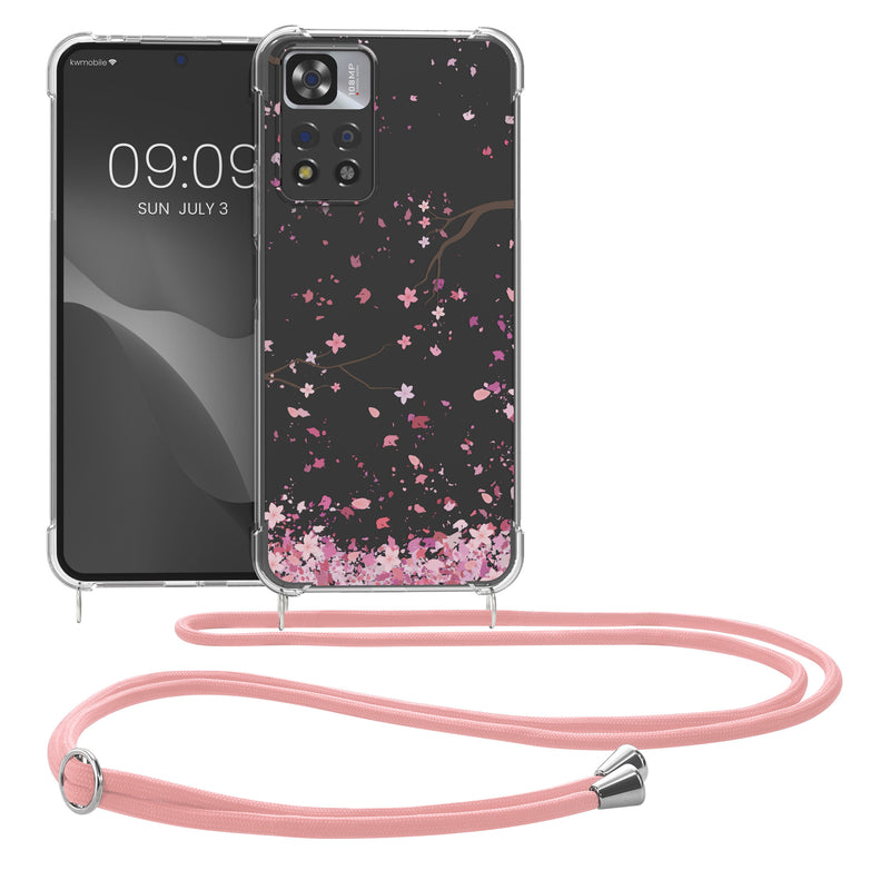 kwmobile Necklace Case kompatibel mit Xiaomi Redmi Note 11 Pro+ 5G / Note 11 Pro Plus 5G Hülle Silikon Cover mit Handykette Transparent Kirschblütenblätter