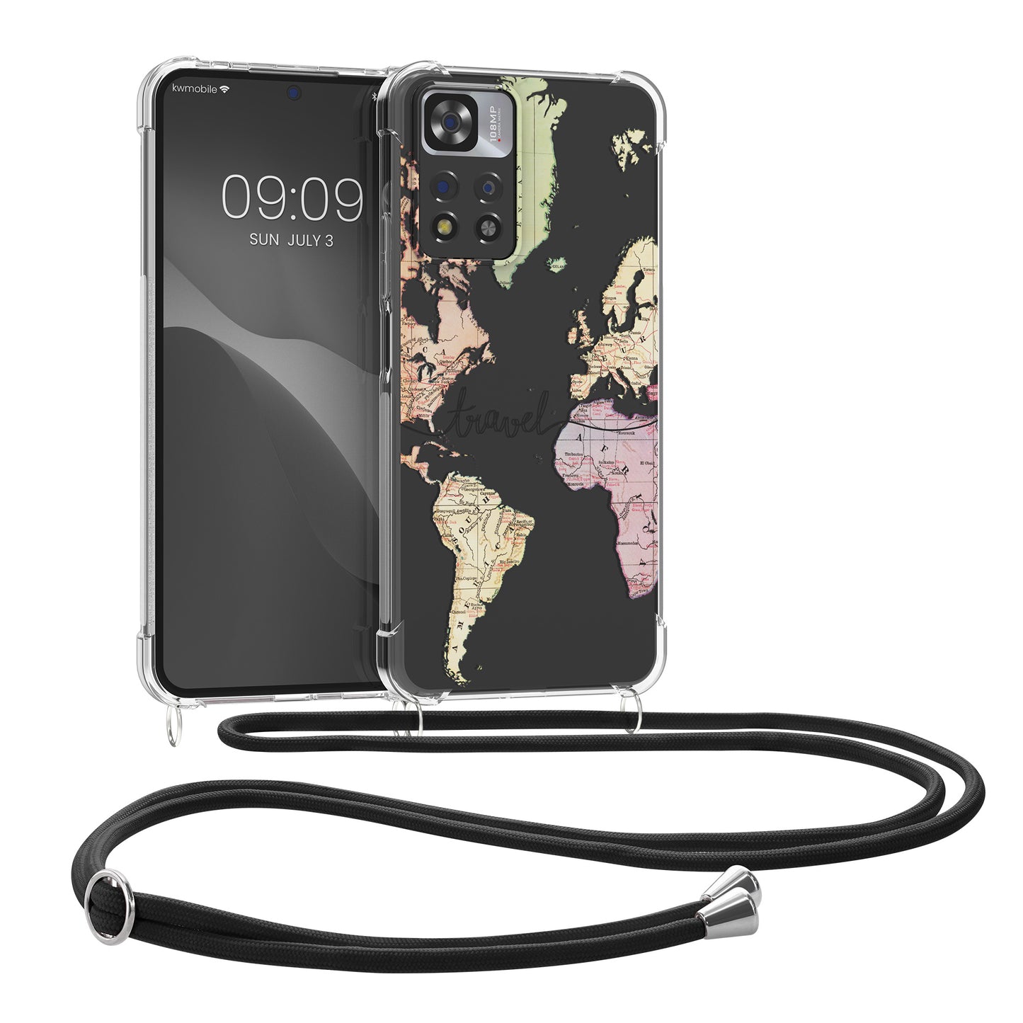 kwmobile Necklace Case kompatibel mit Xiaomi Redmi Note 11 Pro+ 5G / Note 11 Pro Plus 5G Hülle Silikon Cover mit Handykette Transparent Kirschblütenblätter