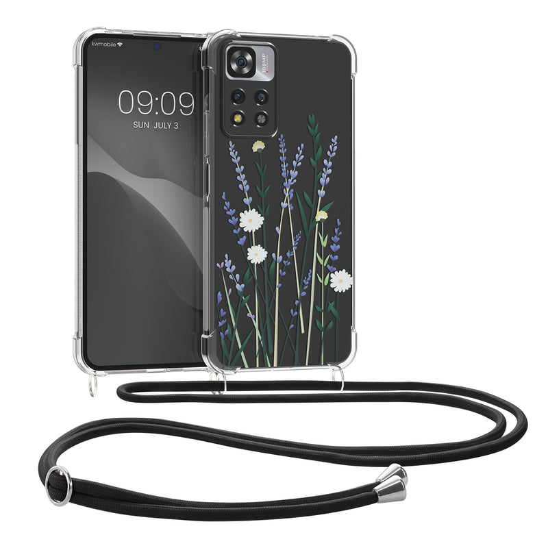 kwmobile Necklace Case kompatibel mit Xiaomi Redmi Note 11 Pro+ 5G / Note 11 Pro Plus 5G Hülle Silikon Cover mit Handykette Transparent Kirschblütenblätter