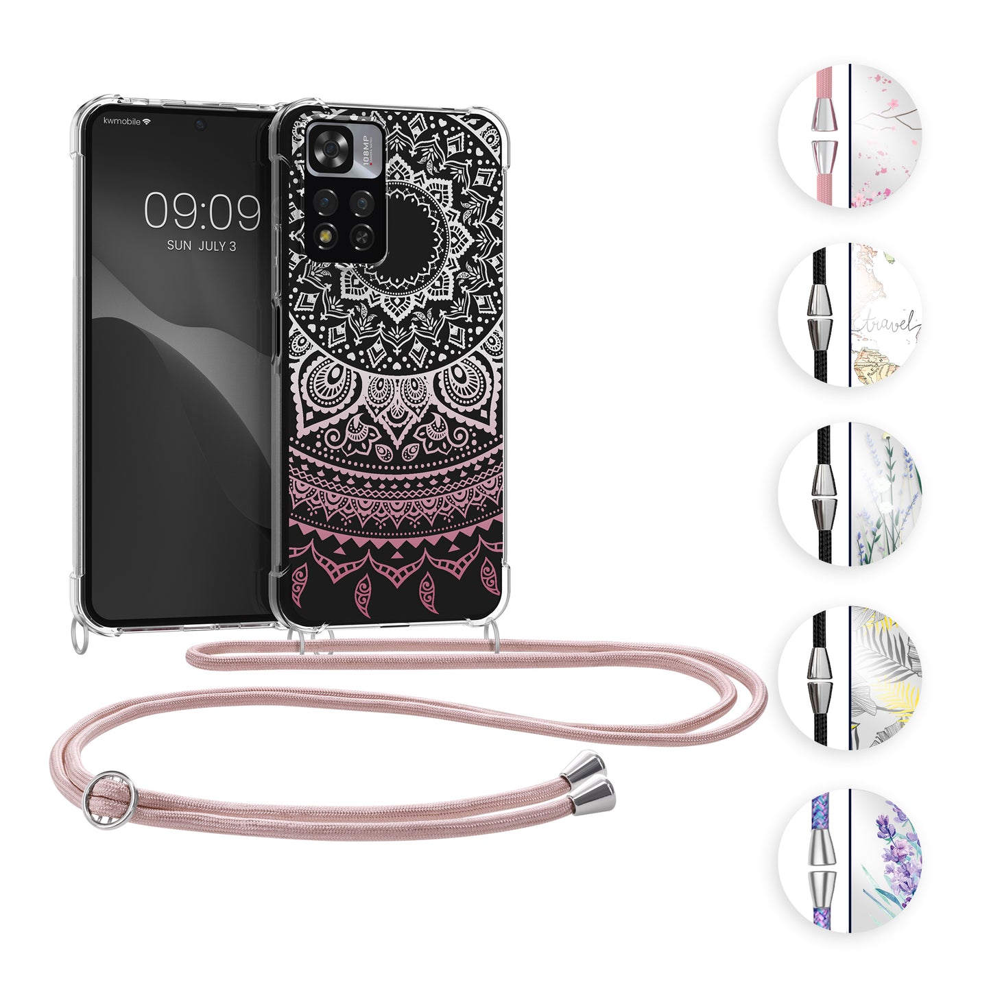 kwmobile Necklace Case kompatibel mit Xiaomi Redmi Note 11 Pro+ 5G / Note 11 Pro Plus 5G Hülle - Silikon Cover mit Handykette - Lavendel Grün Transparent Blumenhalme Lavendel Lavendel  [dsg04]