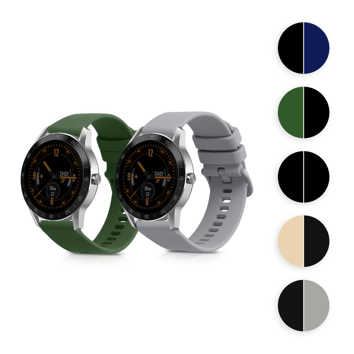 kwmobile 2x Uhrenarmband für Blackview X1 Smartwatch Armband - Fitnesstracker Band Set aus TPU Silikon - Ersatzarmband Smartwatch - Schwarz Schwarz Schwarz  [dsg04]