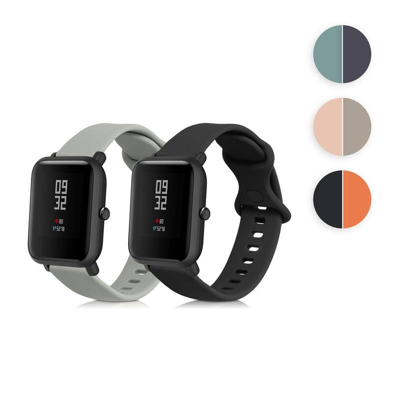 kwmobile 2x Uhrenarmband für Huami Amazfit Bip / Bip Lite Armband - Fitnesstracker Band Set aus TPU Silikon - Ersatzarmband Smartwatch - Grau Schwarz Grau  [dsg01]