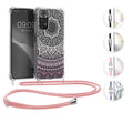 kwmobile Necklace Case kompatibel mit Xiaomi Redmi Note 11 / Note 11S Hülle - Silikon Cover mit Handykette - Schwarz Mehrfarbig Transparent Travel Schriftzug Schwarz  [dsg03]