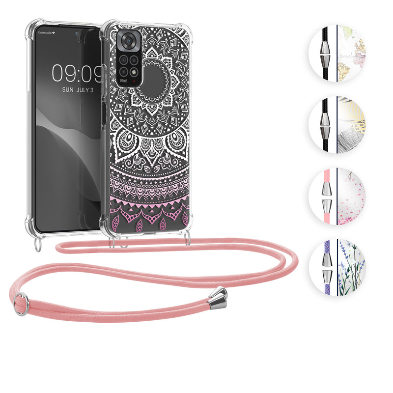 kwmobile Necklace Case kompatibel mit Xiaomi Redmi Note 11 / Note 11S Hülle - Silikon Cover mit Handykette - Schwarz Mehrfarbig Transparent Travel Schriftzug Schwarz  [dsg03]
