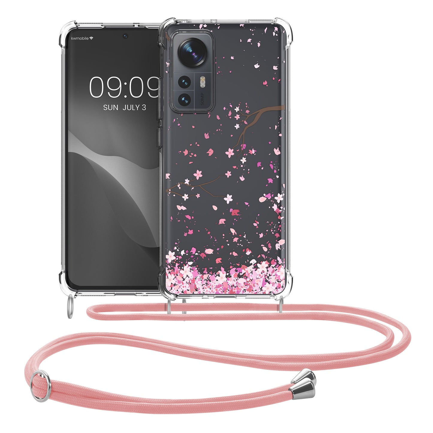 kwmobile Necklace Case kompatibel mit Xiaomi 12 / 12X Hülle Silikon Cover mit Handykette Transparent Kirschblütenblätter