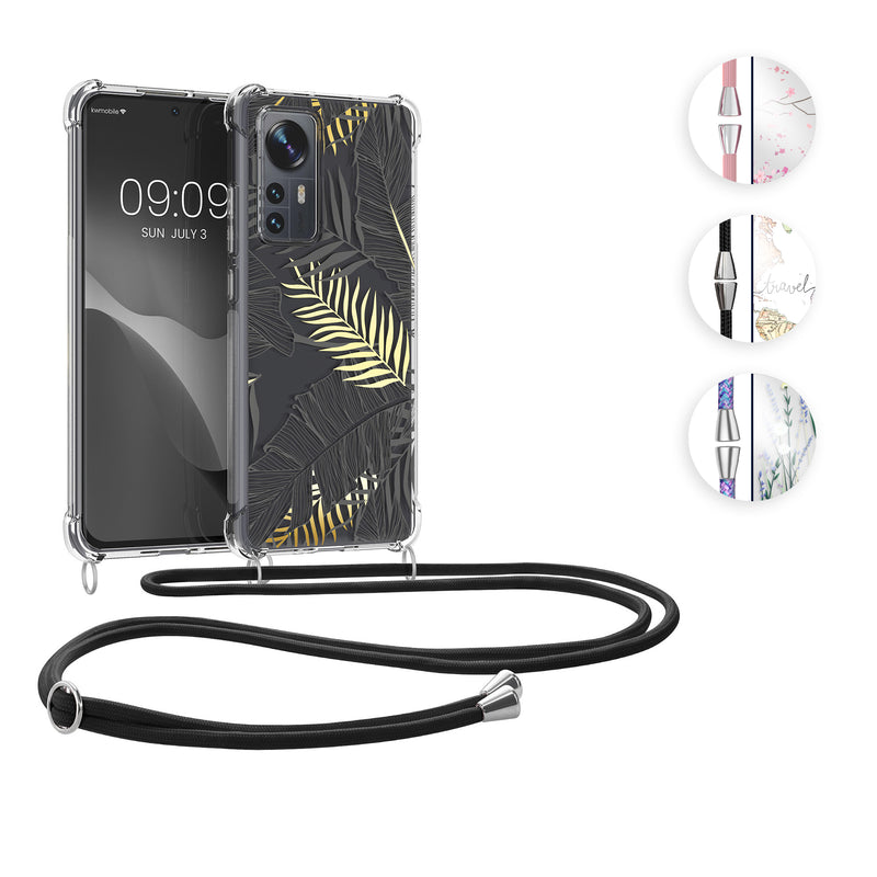 kwmobile Necklace Case kompatibel mit Xiaomi 12 / 12X Hülle - Silikon Cover mit Handykette - Rosa Dunkelbraun Transparent Kirschblütenblätter Rosa  [dsg01]