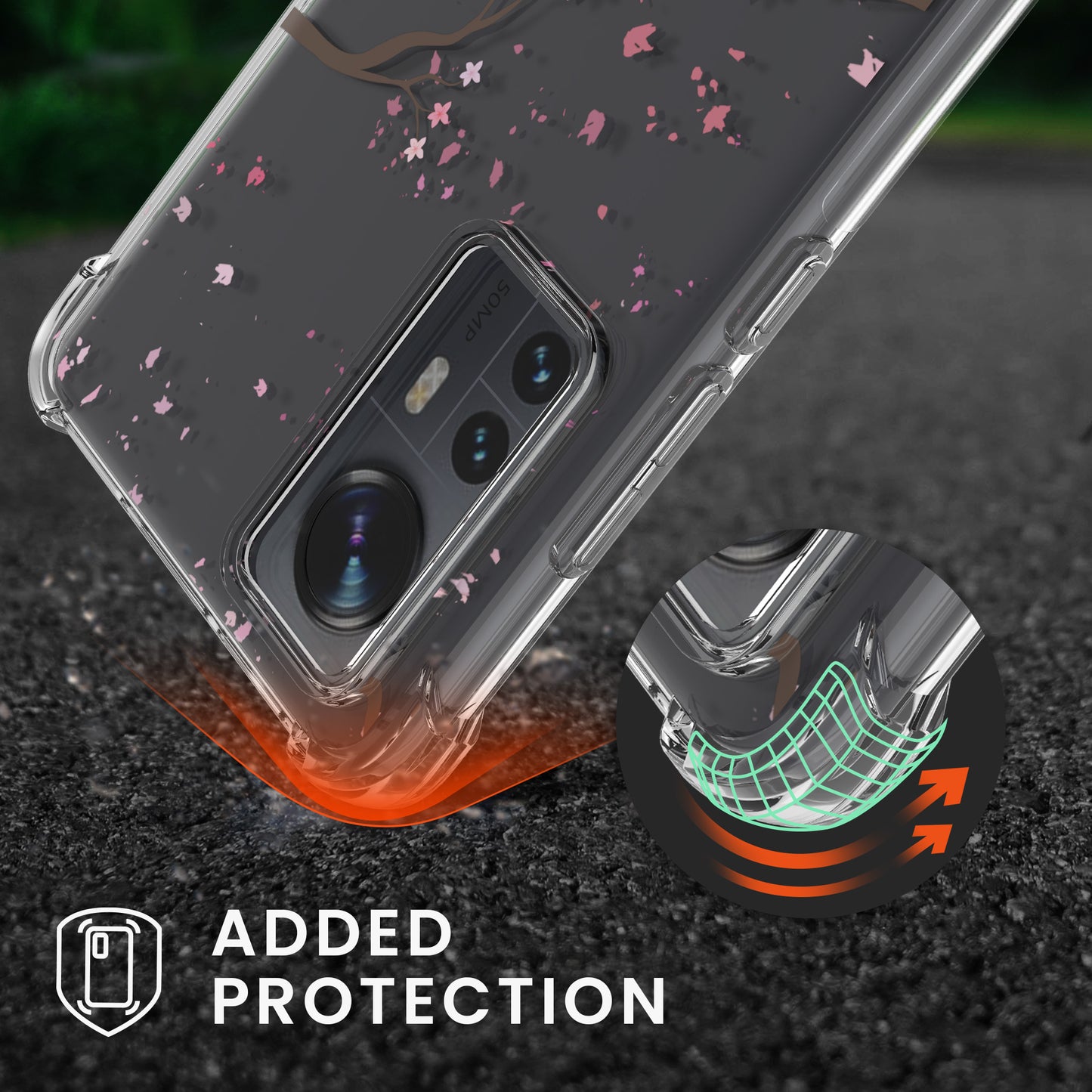kwmobile Necklace Case kompatibel mit Xiaomi 12 / 12X Hülle Silikon Cover mit Handykette Transparent Kirschblütenblätter