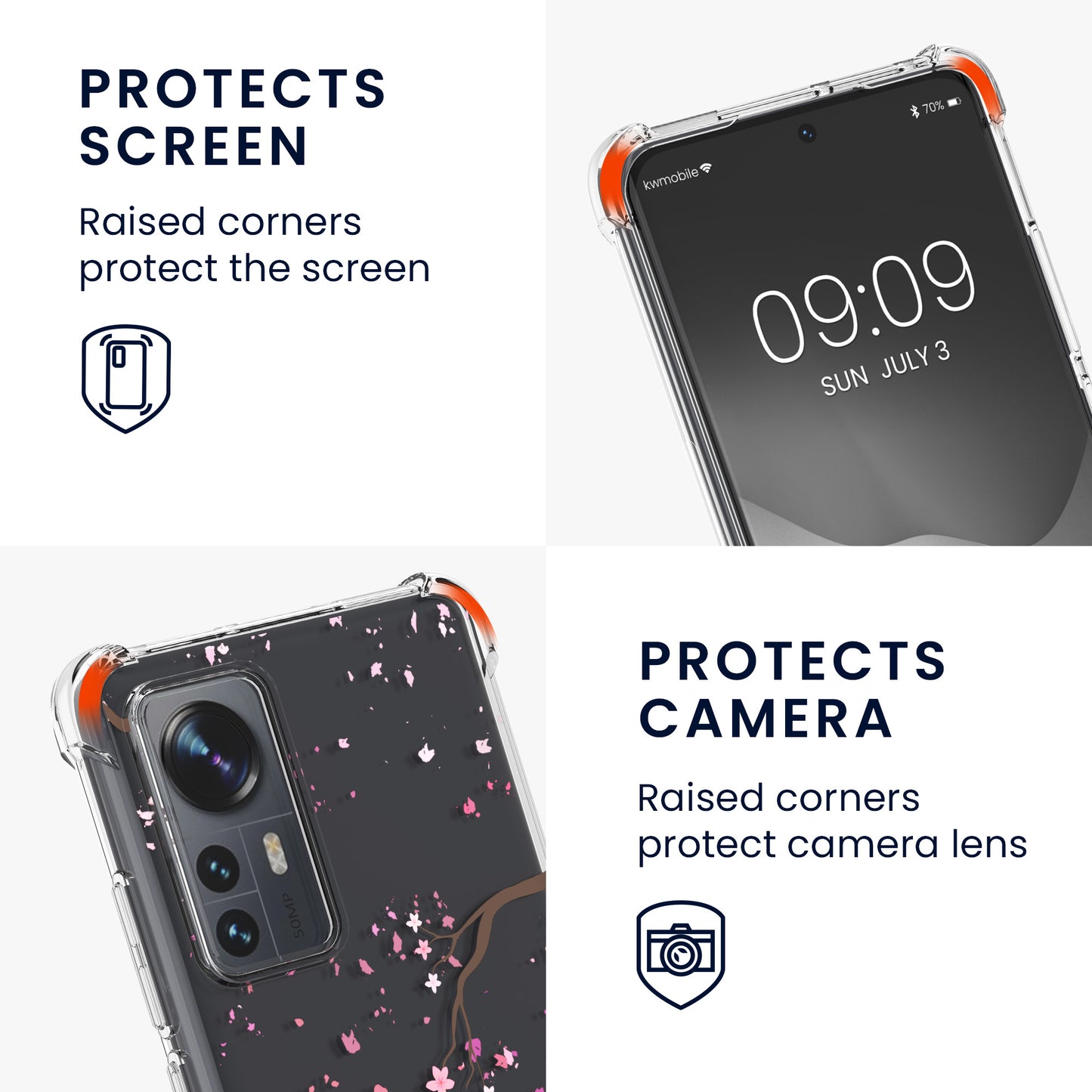 kwmobile Necklace Case kompatibel mit Xiaomi 12 / 12X Hülle Silikon Cover mit Handykette Transparent Kirschblütenblätter