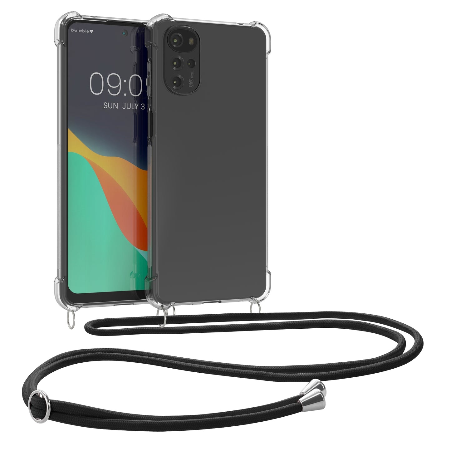 kwmobile Necklace Case kompatibel mit Motorola Moto G22 Hülle - Silikon Cover mit Handykette - Band Handyhülle Transparent Schwarz Transparent  