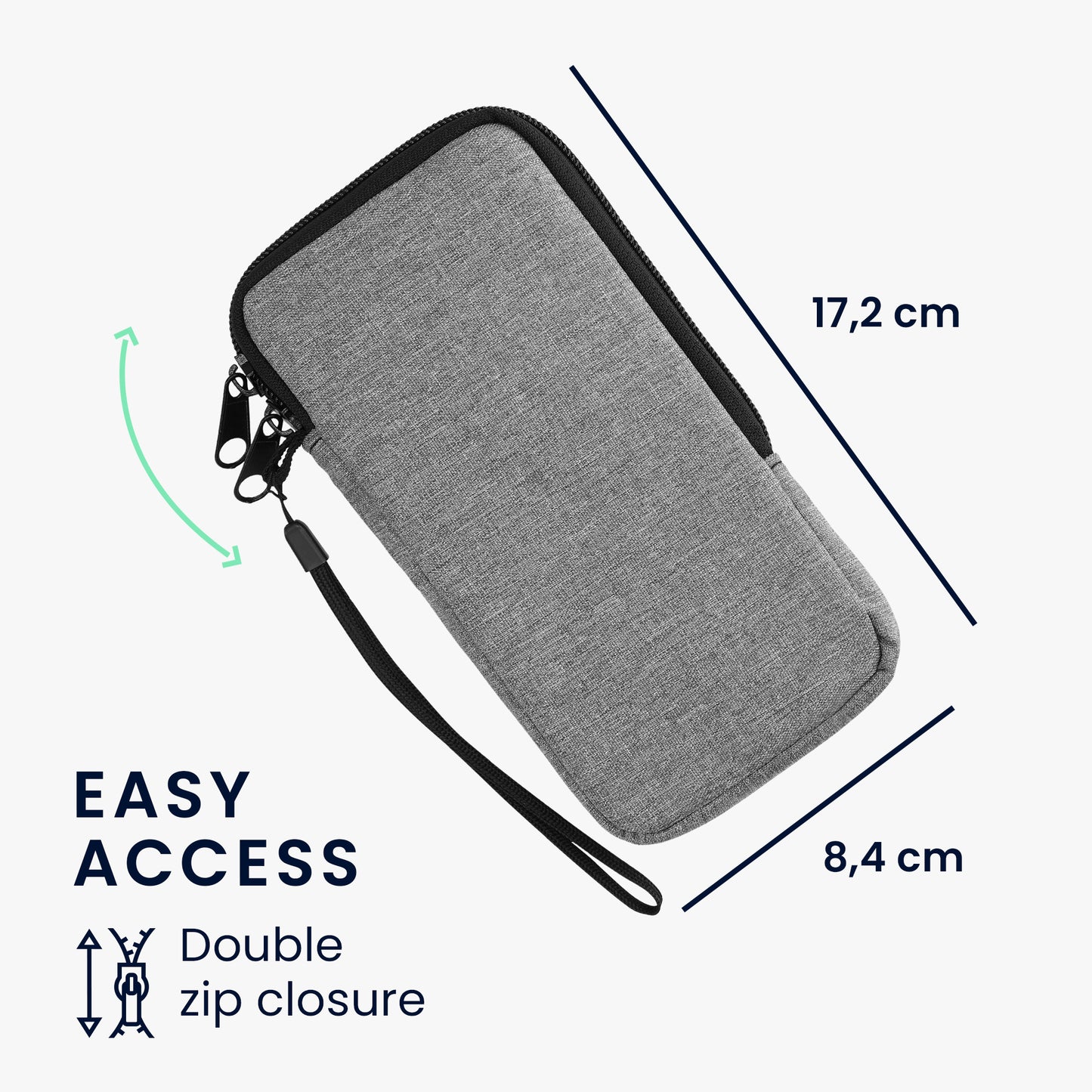 kwmobile Handytasche für Smartphones - Stoff Handy Hülle mit Reißverschluss - 16,5 x 8,9 cm Innenmaße