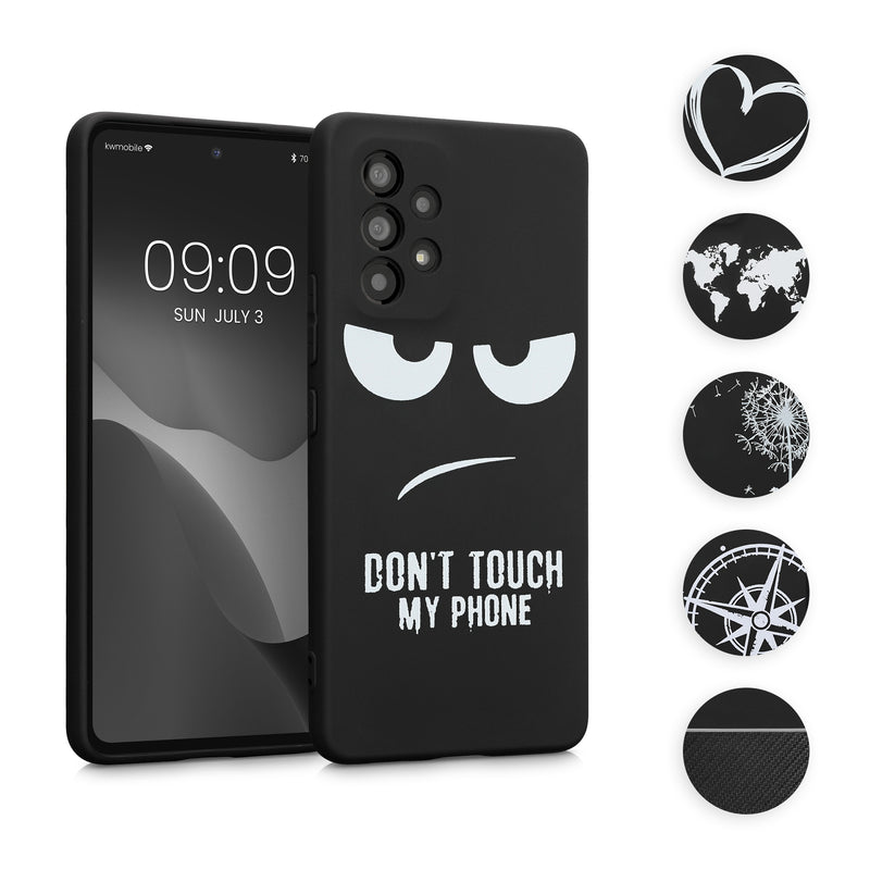 kwmobile Hülle kompatibel mit Samsung Galaxy A53 5G - Handyhülle Silikon Case - Don't touch my Phone Weiß Schwarz Weiß  [dsg02]