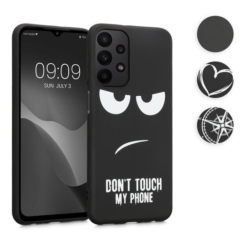 kwmobile Hülle kompatibel mit Samsung Galaxy A23 4G / 5G - Handyhülle Silikon Case - Don't touch my Phone Weiß Schwarz Weiß  [dsg01]