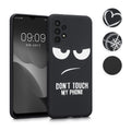 kwmobile Hülle kompatibel mit Samsung Galaxy A13 4G - Handyhülle Silikon Case - Don't touch my Phone Weiß Schwarz Weiß  [dsg01]