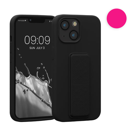kwmobile Handyhülle kompatibel mit Apple iPhone 13 mini - Hülle mit Fingerhalter und Standfunktion - Silikon Case Handy Cover in Neon Pink Neon Pink  