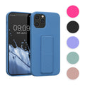 kwmobile Handyhülle kompatibel mit Apple iPhone 12 / iPhone 12 Pro - Hülle mit Fingerhalter und Standfunktion - Silikon Case Handy Cover in Baltik Blau Baltik Blau  