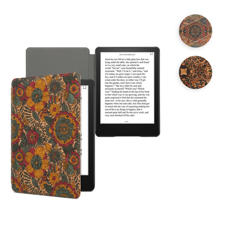 kwmobile Hülle kompatibel mit Amazon Kindle Paperwhite 11. Generation 2021 - Kork eReader Schutzhülle Cover Case - Fliesenmuster Braun Blau Rot Braun  [dsg08]