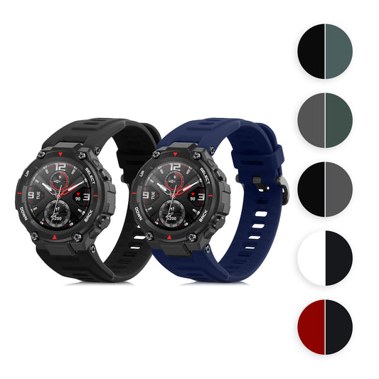 kwmobile 2x Uhrenarmband für Huami Amazfit T-Rex / T-Rex Pro Armband - Fitnesstracker Band Set aus TPU Silikon - Ersatzarmband Smartwatch - Schwarz Weiß Schwarz  [dsg06]