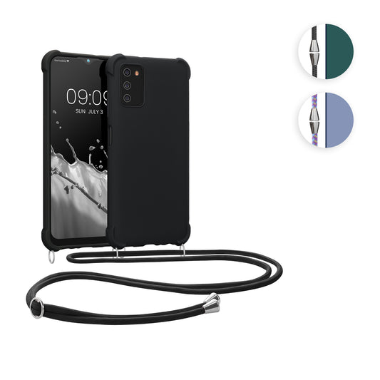 kwmobile Necklace Case kompatibel mit Samsung Galaxy A03s Hülle - Cover mit Kordel zum Umhängen - Silikon Schutzhülle Petrol Petrol  