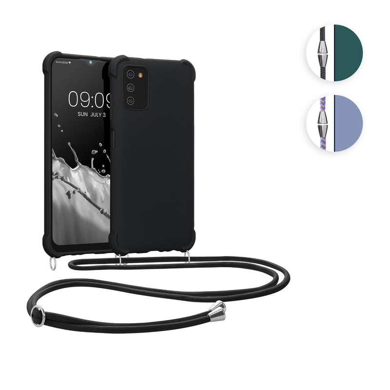 kwmobile Necklace Case kompatibel mit Samsung Galaxy A03s Hülle - Cover mit Kordel zum Umhängen - Silikon Schutzhülle Petrol Petrol  