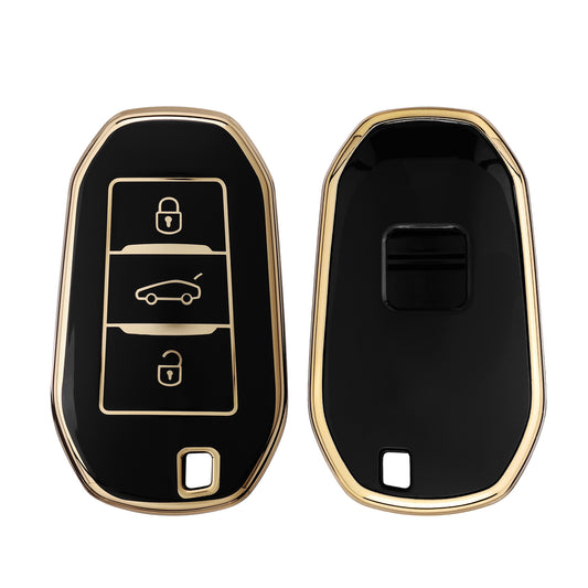 kwmobile Autoschlüssel Hülle kompatibel mit Peugeot Citroen 3-Tasten Smartkey Autoschlüssel (nur Keyless Go) - Schlüsselhülle Silikon Cover - Schwarz Gold Schwarz  [dsg01]