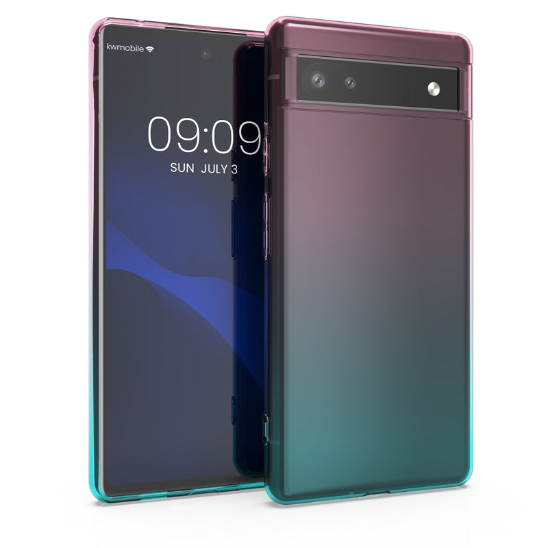 kwmobile Case kompatibel mit Google Pixel 6a - Hülle Handy - Handyhülle Zwei Farben Pink Blau Transparent Pink  [dsg01]