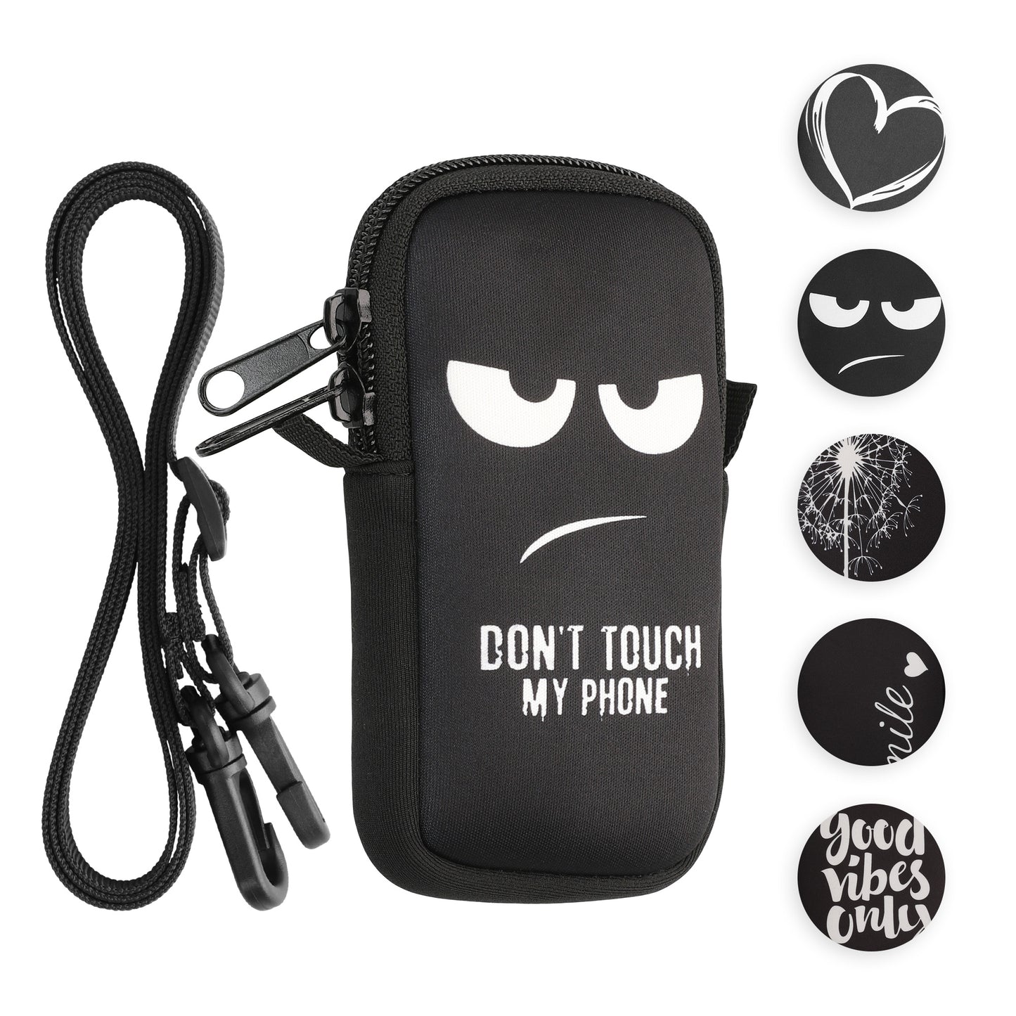 kwmobile Handytasche für Smartphones XL - 6,7/6,8" - Neopren Handy Hülle Mehrfarbig - Handy Tasche mit Kette 17,2 x 8,4 cm Innenmaße - Comic Symbole Mehrfarbig XL [dsg10]