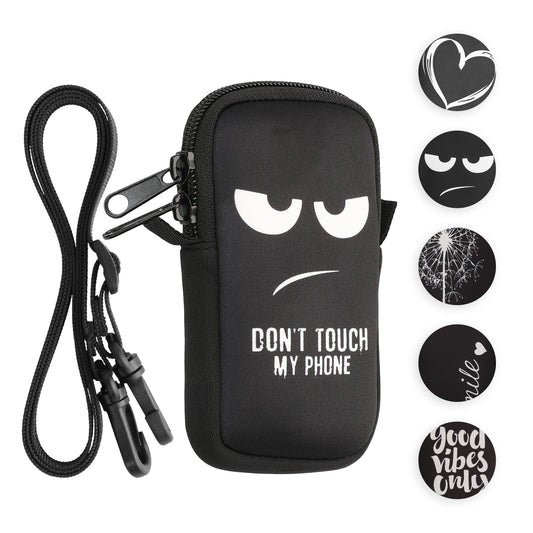 kwmobile Handytasche für Smartphones XL - 6,7/6,8" - Neopren Handy Hülle Mehrfarbig - Handy Tasche mit Kette 17,2 x 8,4 cm Innenmaße - Comic Symbole Mehrfarbig XL [dsg10]