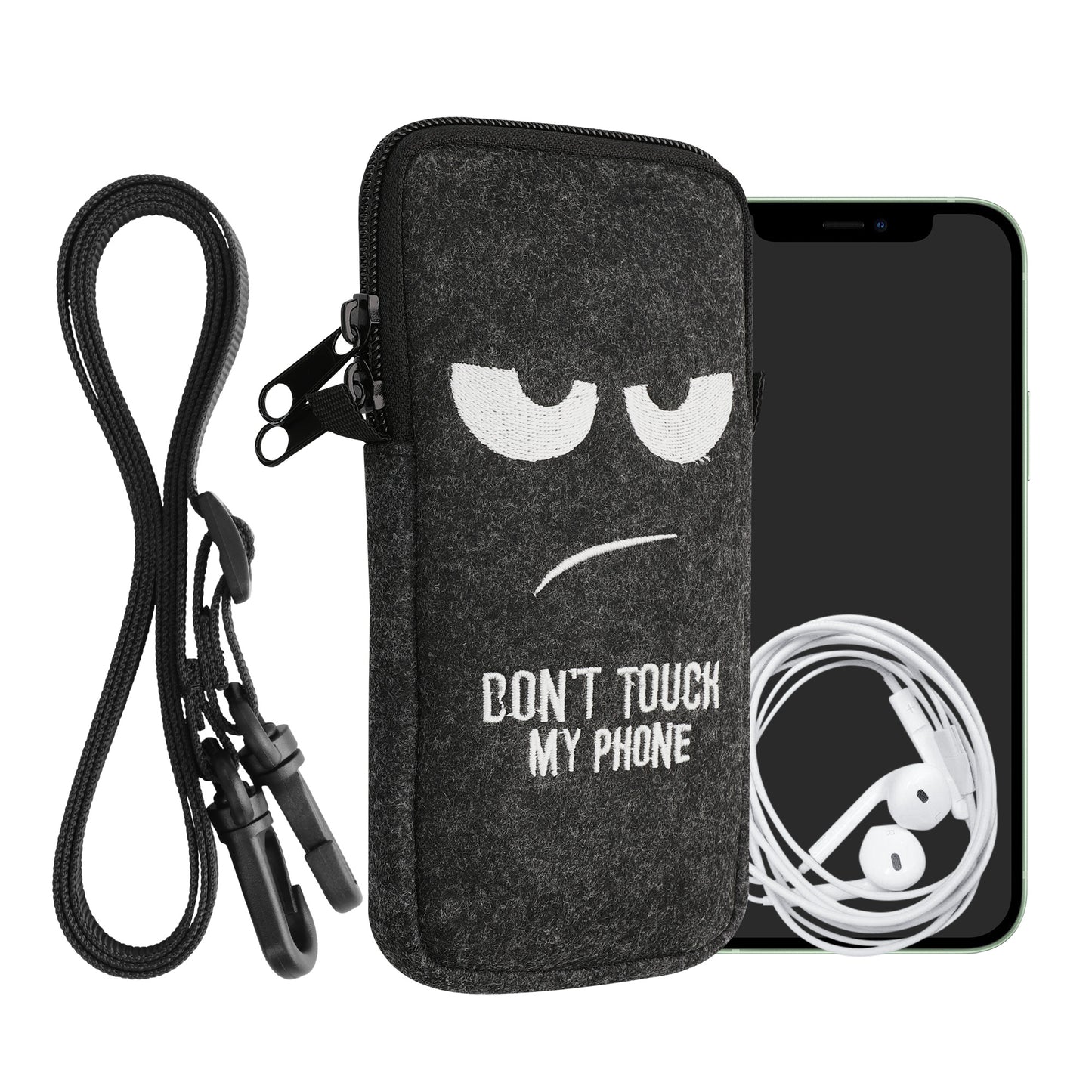 kwmobile Handytasche für Smartphones 6,5" Handy Hülle mit Kette 16,5 x 8,9 cm Innenmaße Don’t touch my Phone