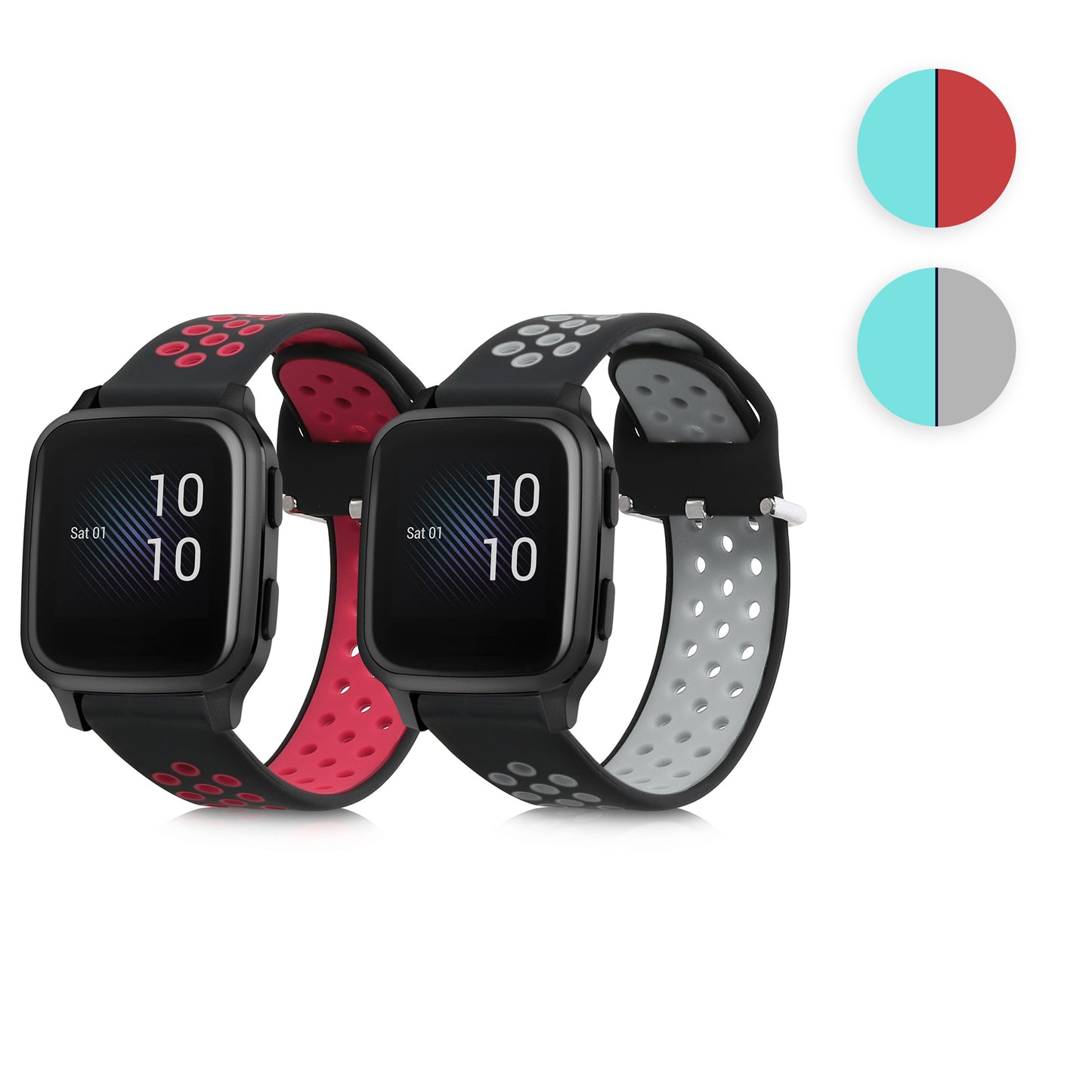 kwmobile 2x Uhrenarmband für Garmin Venu Sq Music / Sq Armband - Fitnesstracker Band Set aus TPU Silikon - Ersatzarmband Smartwatch - Schwarz Grau Schwarz Hellblau Schwarz  [dsg02]