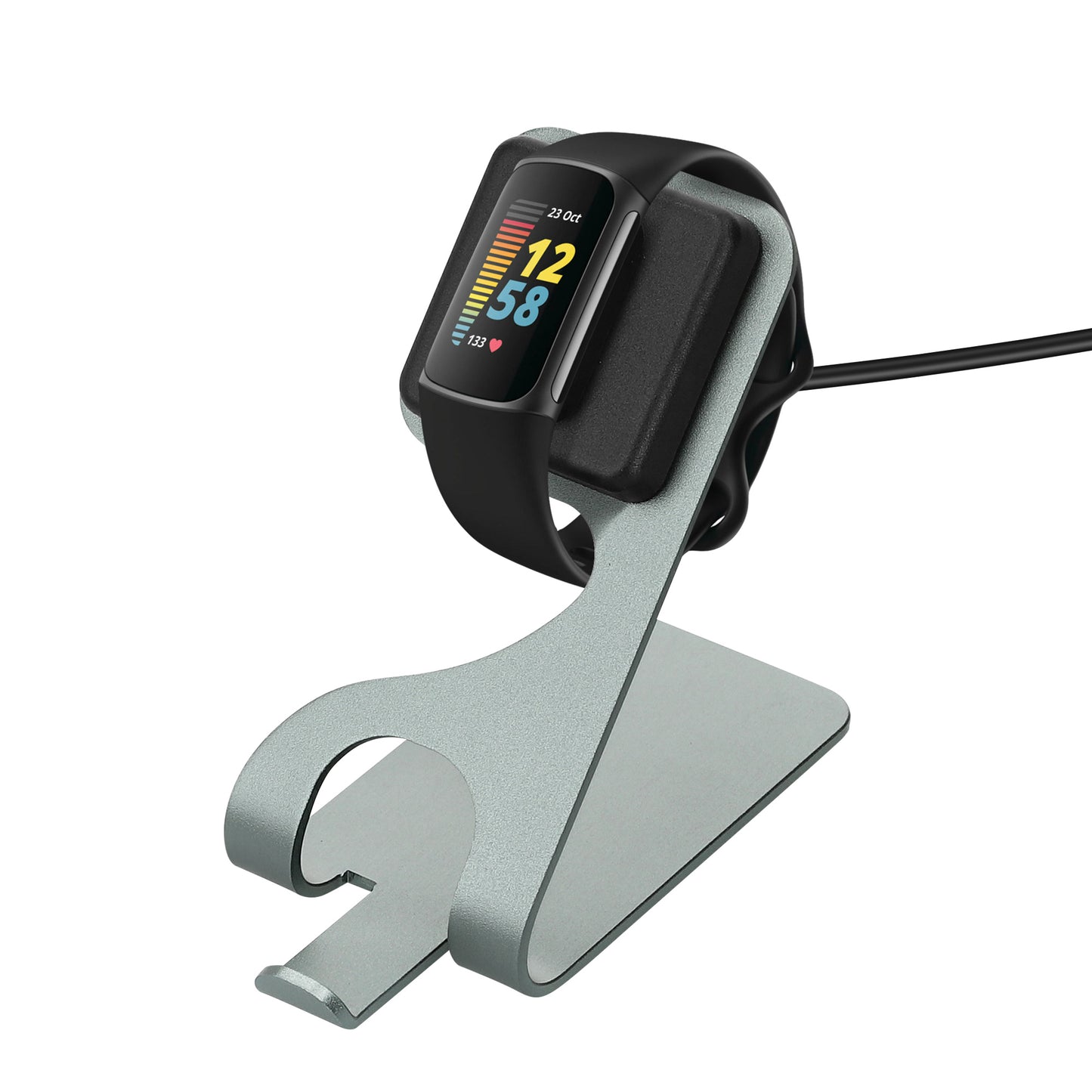 kwmobile USB Ladegerät kompatibel mit Fitbit Charge 5 / luxe - USB Kabel Charger Stand - Smart Watch Ladestation - Ladekabel mit Standfunktion in Schwarz Grau Schwarz  [dsg01]
