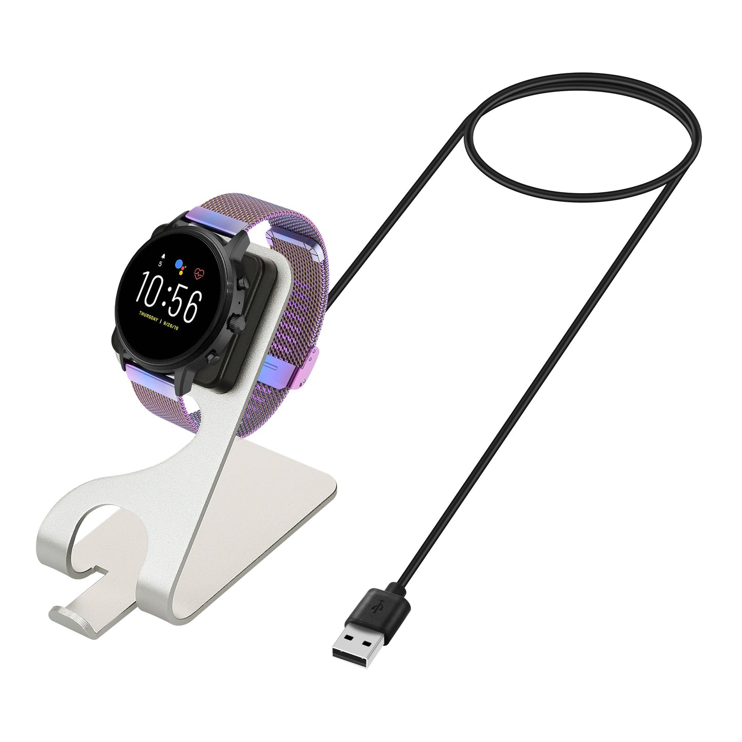 kwmobile USB Ladegerät kompatibel mit Fossil Gen 4 / Gen 5 / Michael Kors Runway MKT0002 - USB Kabel Charger Stand - Smart Watch Ladestation - Ladekabel mit Standfunktion