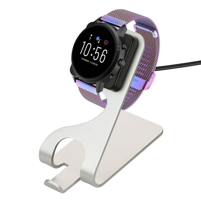 kwmobile USB Ladegerät kompatibel mit Fossil Gen 4 / Gen 5 / Michael Kors Runway MKT0002 - USB Kabel Charger Stand - Smart Watch Ladestation - Ladekabel mit Standfunktion in Schwarz Silber Schwarz  [dsg01]