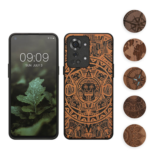 kwmobile Hülle kompatibel mit OnePlus Nord 2T 5G Hülle - Holz Case - Handy Cover - TPU Handyhülle in Dunkelbraun Kompass Vintage Dunkelbraun  [dsg01]