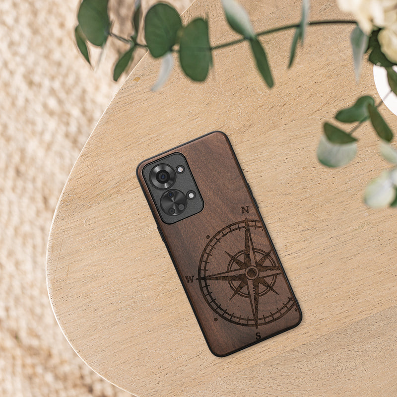 Holz Hardcase mit TPU Bumper für OnePlus Nord 2T 5G Kompass Vintage