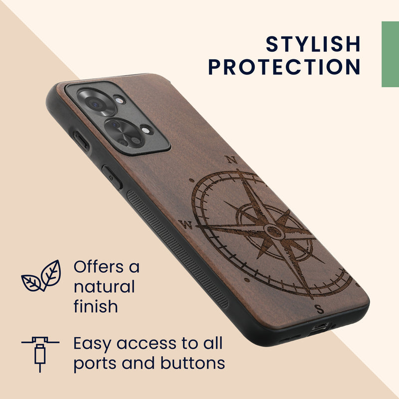 Holz Hardcase mit TPU Bumper für OnePlus Nord 2T 5G Kompass Vintage