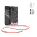 kwmobile Necklace Case kompatibel mit Motorola Moto E32 / Moto E32s Hülle - Silikon Cover mit Handykette - Rosa Dunkelbraun Transparent Kirschblütenblätter Rosa  [dsg01]