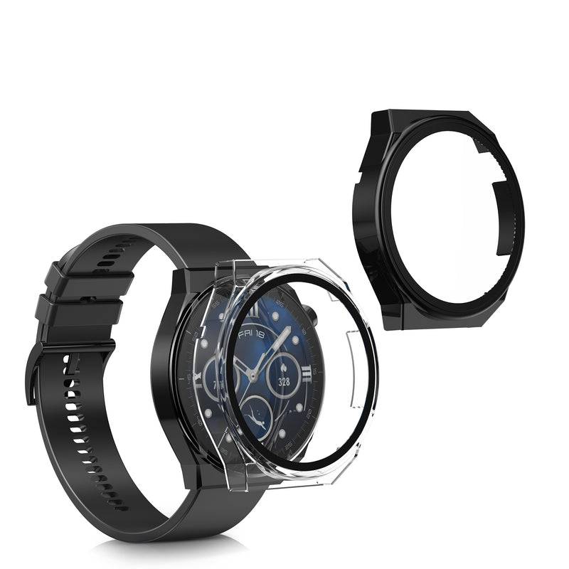 kwmobile 2x Glas Hülle für Huawei Watch GT3 Pro (46mm) Schutzhülle - Fullbody Fitnesstracker Case Set aus Glas