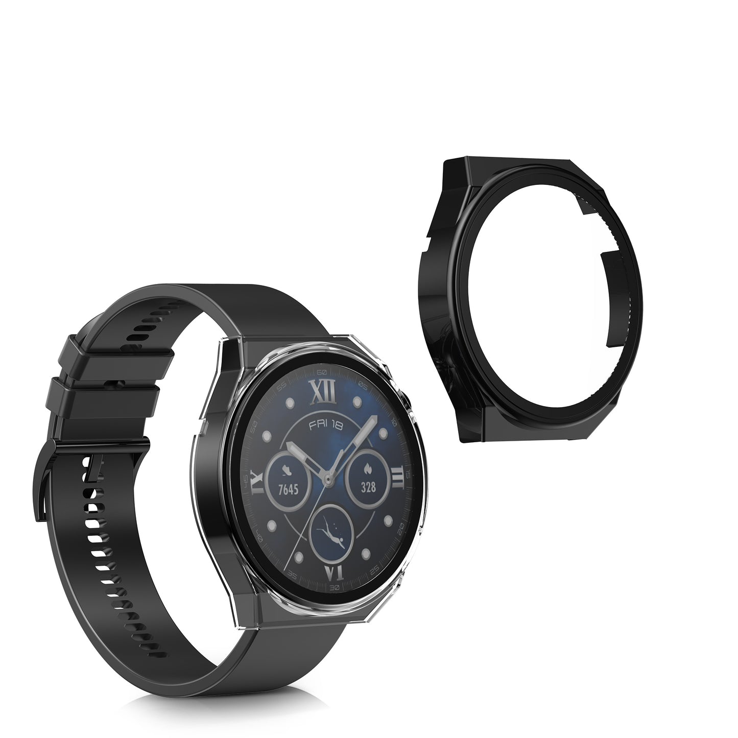 kwmobile 2x Glas Hülle für Huawei Watch GT3 Pro (46mm) Schutzhülle - Fullbody Fitnesstracker Case Set aus Glas