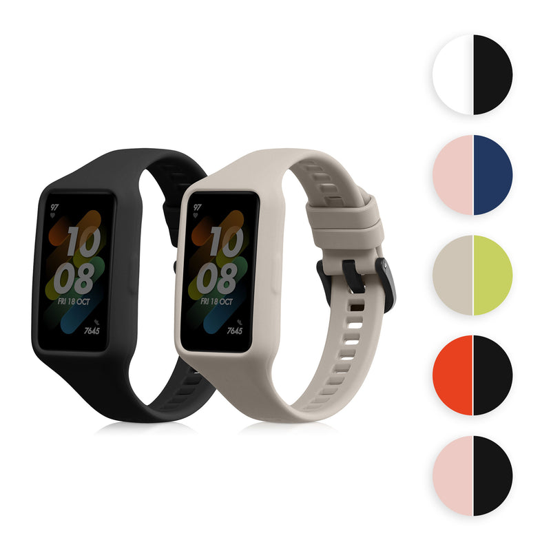 kwmobile 2x Uhrenarmband für Huawei Band 7 / Band 6 / Honor Band 6 Armband - Fitnesstracker Band Set aus TPU Silikon - Ersatzarmband Smartwatch - Schwarz Dunkelblau Schwarz  [dsg10]