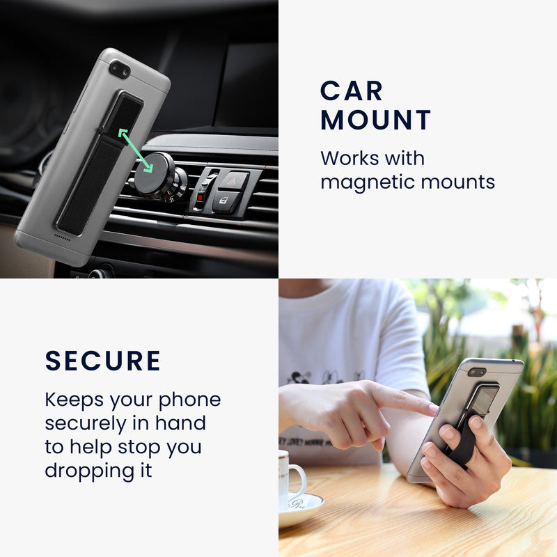 kwmobile Smartphone Fingerhalter mit Standfunktion - Handy Halter Griff Halterung selbstklebend - kompatibel mit magnetischen Autohalterungen - für alle Handy Modelle