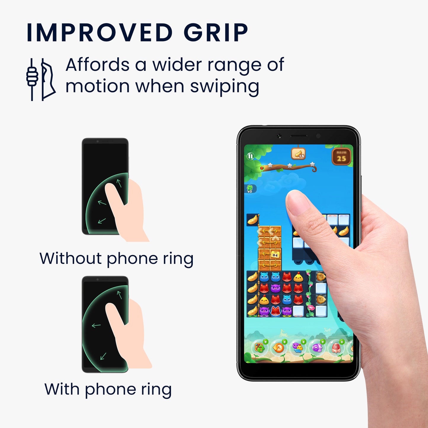 kwmobile Smartphone Fingerhalter mit Standfunktion - Handy Halter Griff Halterung selbstklebend - kompatibel mit magnetischen Autohalterungen - für alle Handy Modelle