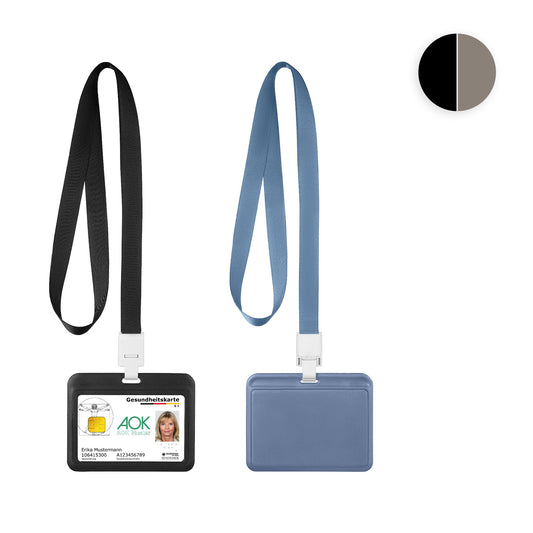 kwmobile 2x ID Karten Schutzhülle - 2er Set PP Hülle für Ausweis - Hardcase Kartenschutzhülle mit Band - ID Card Hülle - in Schwarz Schwarz  [dsg03]