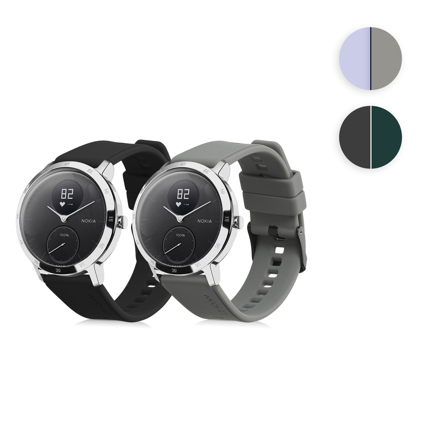 kwmobile 2x Uhrenarmband für Withings ScanWatch 42mm / Steel HR 40mm / ScanWatch Horizon Armband - Fitnesstracker Band Set aus TPU Silikon - Ersatzarmband Smartwatch - Schwarz Dunkelblau Schwarz  [dsg04]