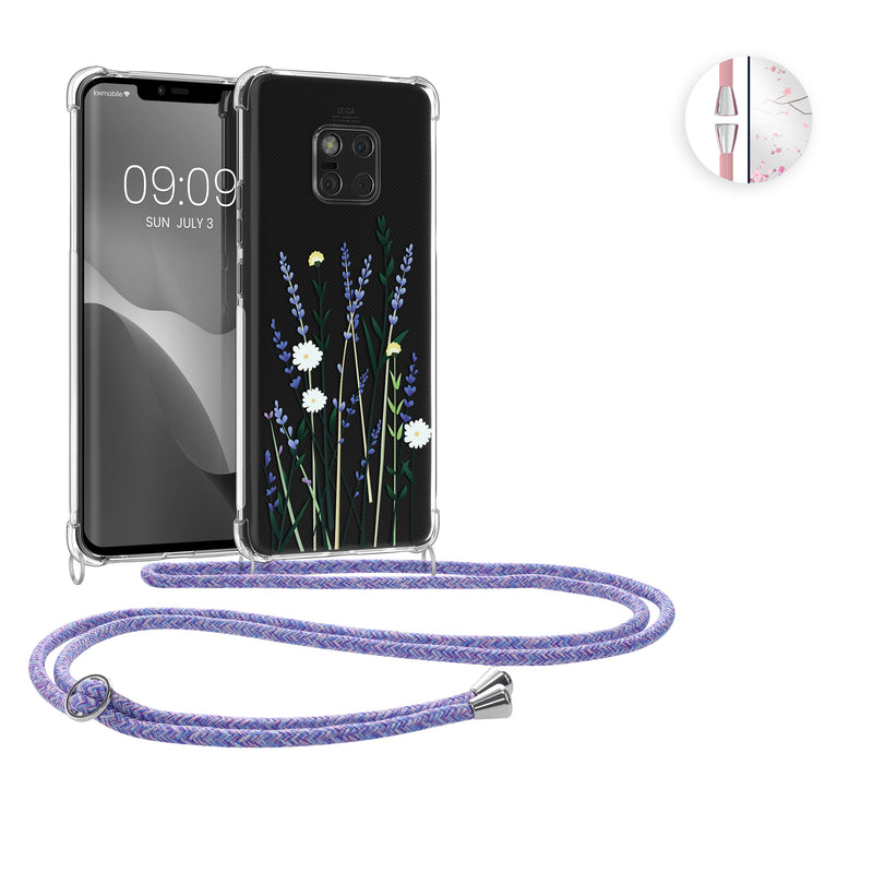 kwmobile Necklace Case kompatibel mit Huawei Mate 20 Pro Hülle - Silikon Cover mit Handykette - Rosa Dunkelbraun Transparent Kirschblütenblätter Rosa  [dsg01]