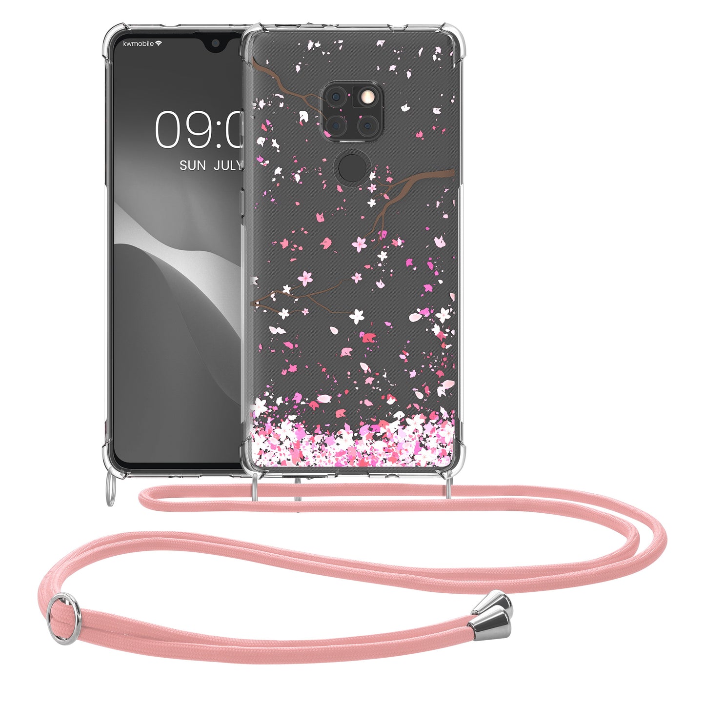 kwmobile Necklace Case kompatibel mit Huawei Mate 20 Hülle Silikon Cover mit Handykette Kirschblütenblätter