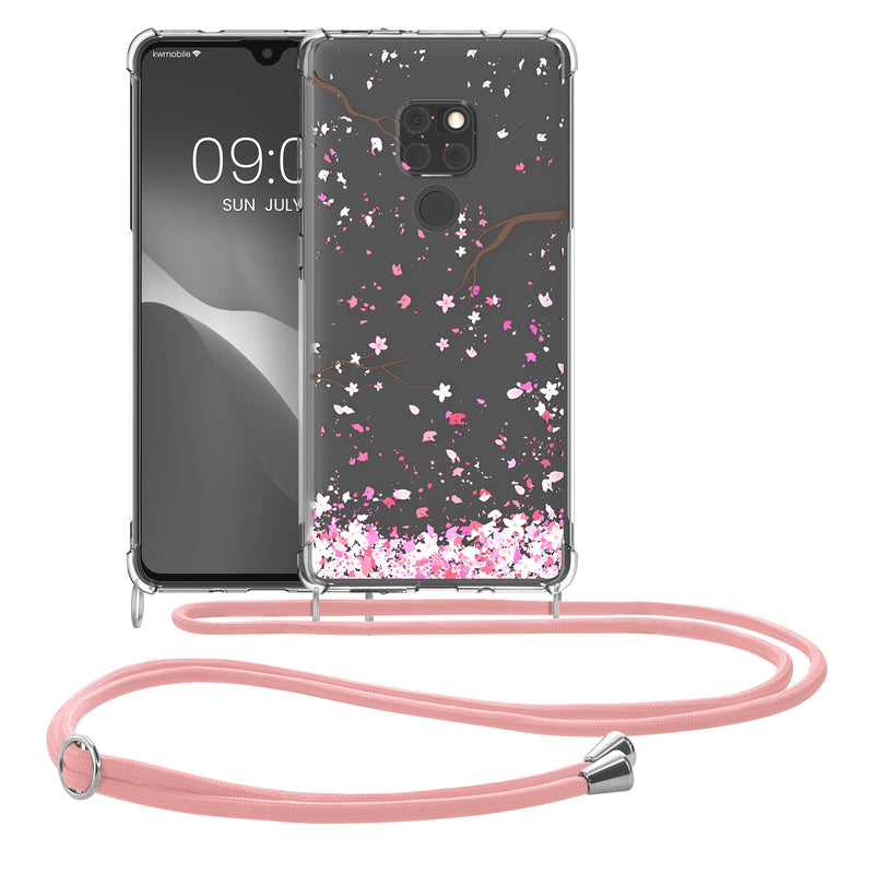 kwmobile Necklace Case kompatibel mit Huawei Mate 20 Hülle Silikon Cover mit Handykette Kirschblütenblätter