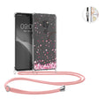 kwmobile Necklace Case kompatibel mit Huawei Mate 20 Hülle - Silikon Cover mit Handykette - Rosa Dunkelbraun Transparent Kirschblütenblätter Rosa  [dsg01]