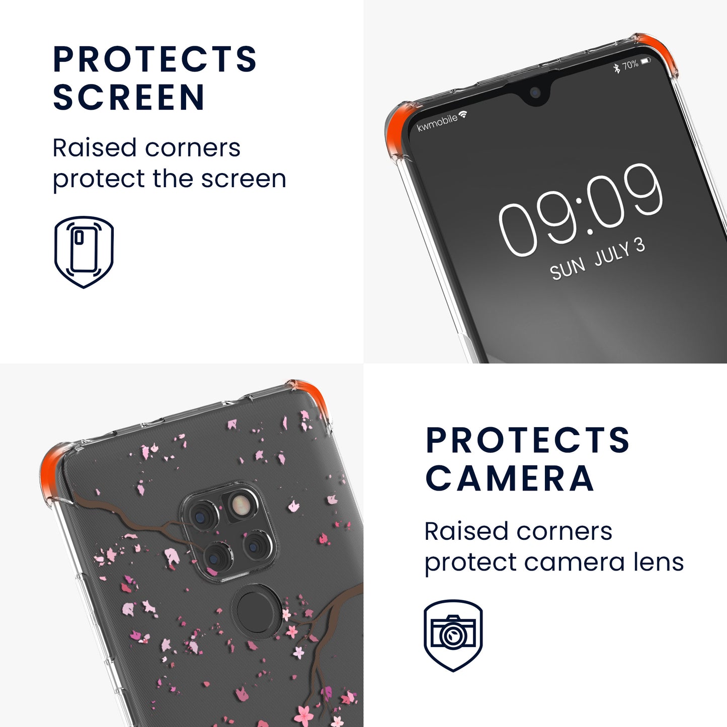 kwmobile Necklace Case kompatibel mit Huawei Mate 20 Hülle Silikon Cover mit Handykette Kirschblütenblätter