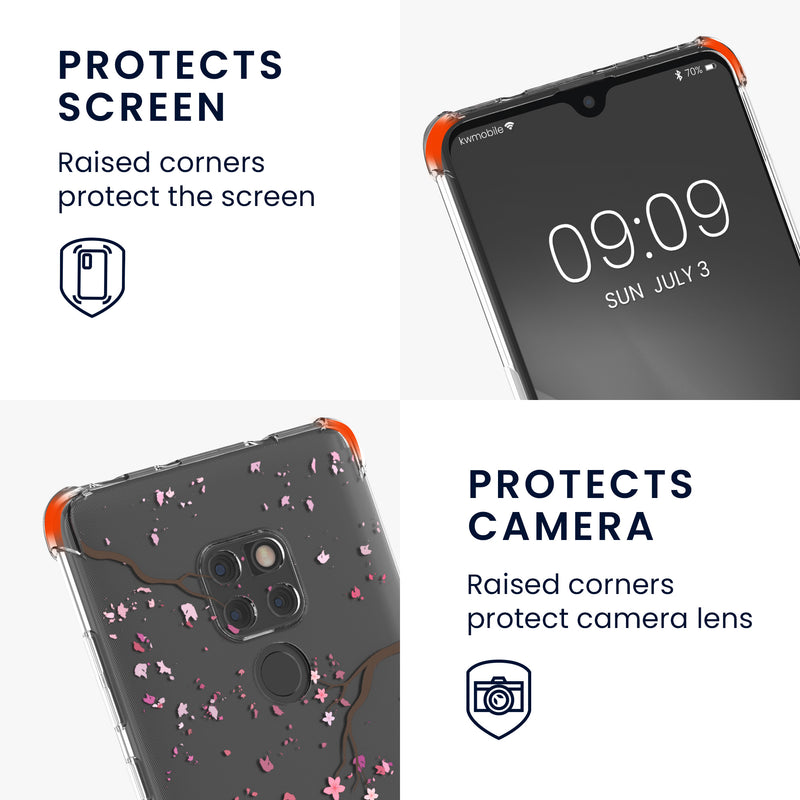 kwmobile Necklace Case kompatibel mit Huawei Mate 20 Hülle Silikon Cover mit Handykette Kirschblütenblätter